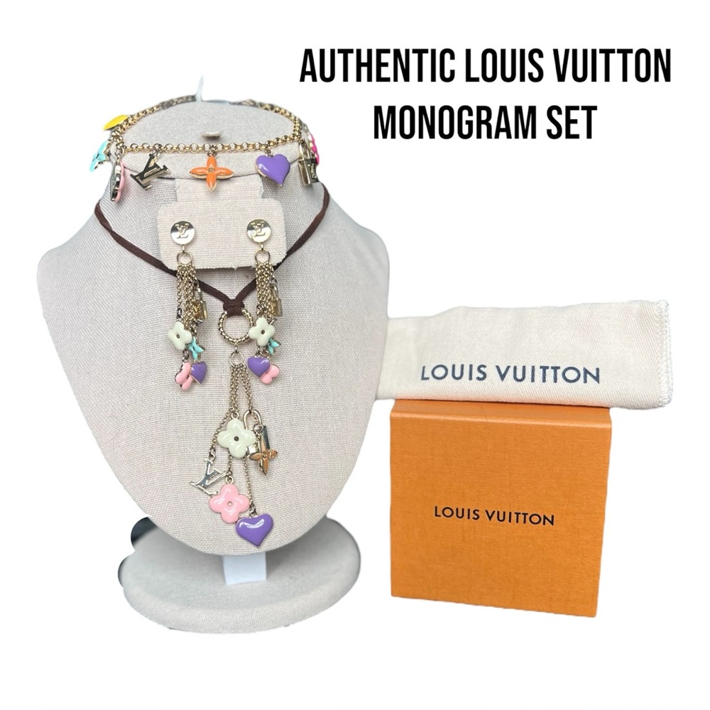 LOUIS VUITTON CERAMIC MONOGRAM JEWELRY SET - NECKLACE, EARRINGS, BRACELET